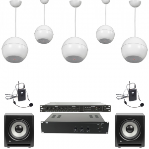 Pachet de sonorizare pentru sala fitness cu subwoofer si boxe pendante