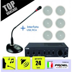 Minisistem sonorizare ambientala si anunturi, pentru tavan fals si muzica din PC