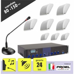Sistem sonorizare ambientala si anunturi pentru spatii 80 si 150  mp,  cu incinte audio montaj aplicat