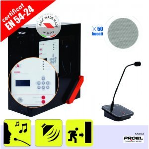 Sistem sonorizare si EVAC in conformitate cu EN 54 pentru 1 zona, max. 300 W, cu incinte audio de tavan fals