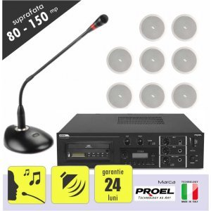 Sistem sonorizare ambientala si anunturi pentru spatii 80 si 150  mp,  cu incinte audio tavan fals
