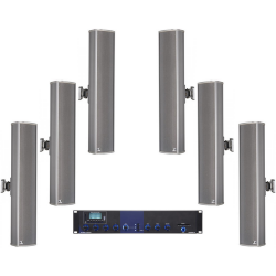 Sistem de sonorizare ambientala pentru terase, cu coloane audio si amplificator combo