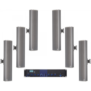 Sistem de sonorizare ambientala pentru terase, cu coloane audio si amplificator combo