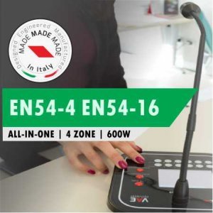 Sistem EVAC, certificat EN 54-16 / EN 54-4, 4 zone, max. 600 W, AE604, Proel