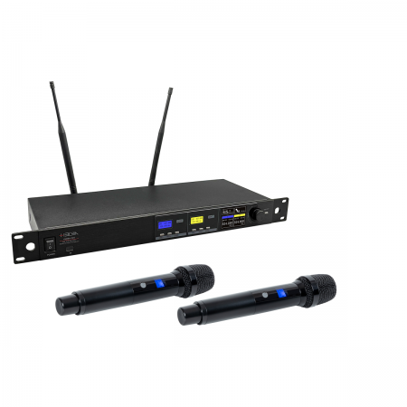 Sistem wireless UHF True Diversity cu funcție Autoscan – 2 microfoane de mână (626-668 MHz), HELVIA VERBA-201 A2