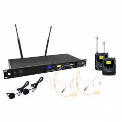 Sistem wireless UHF True Diversity cu funcție Autoscan – 2 microfoane Headset/Lavaliera (626-668 MHz), HELVIA VERBA-202 A2